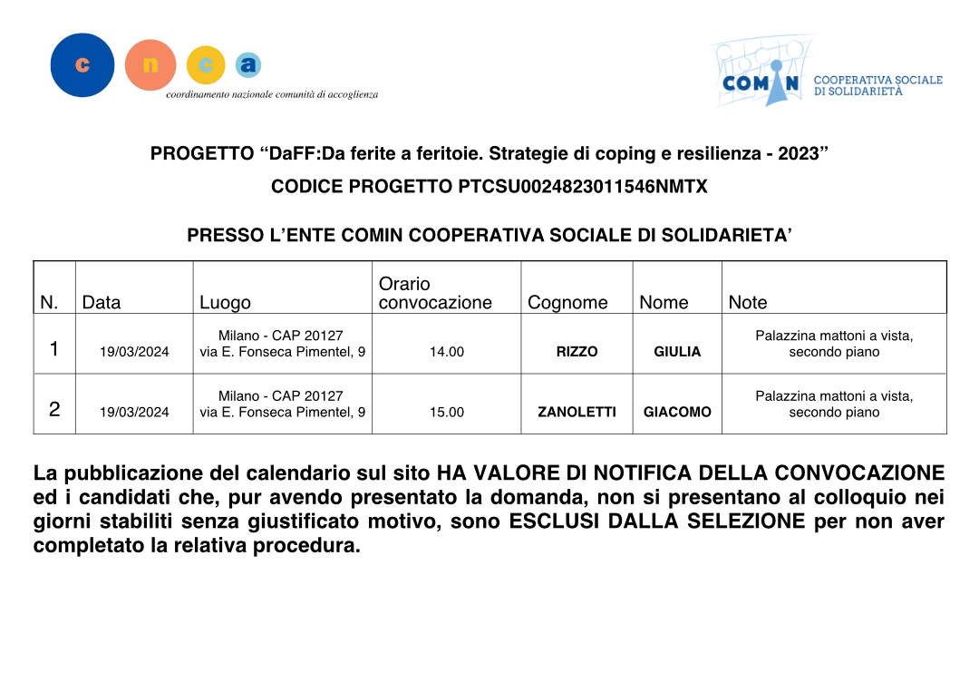 CALENDARIO SELEZIONI DaFFDa