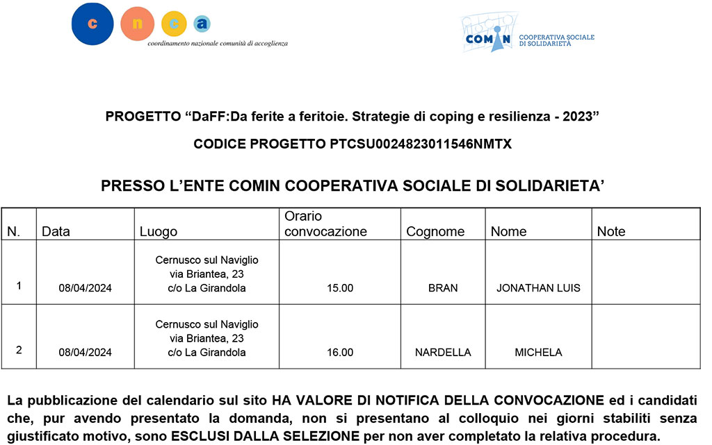 CALENDARIO SELEZIONI DaFFDa